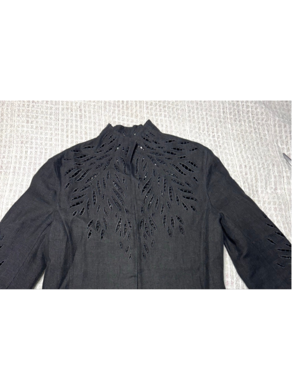 Vintage Carlisle 98% Linen Luxurious Black Embroidered Open Front Jacket SZ 2 - Picture 4 of 6